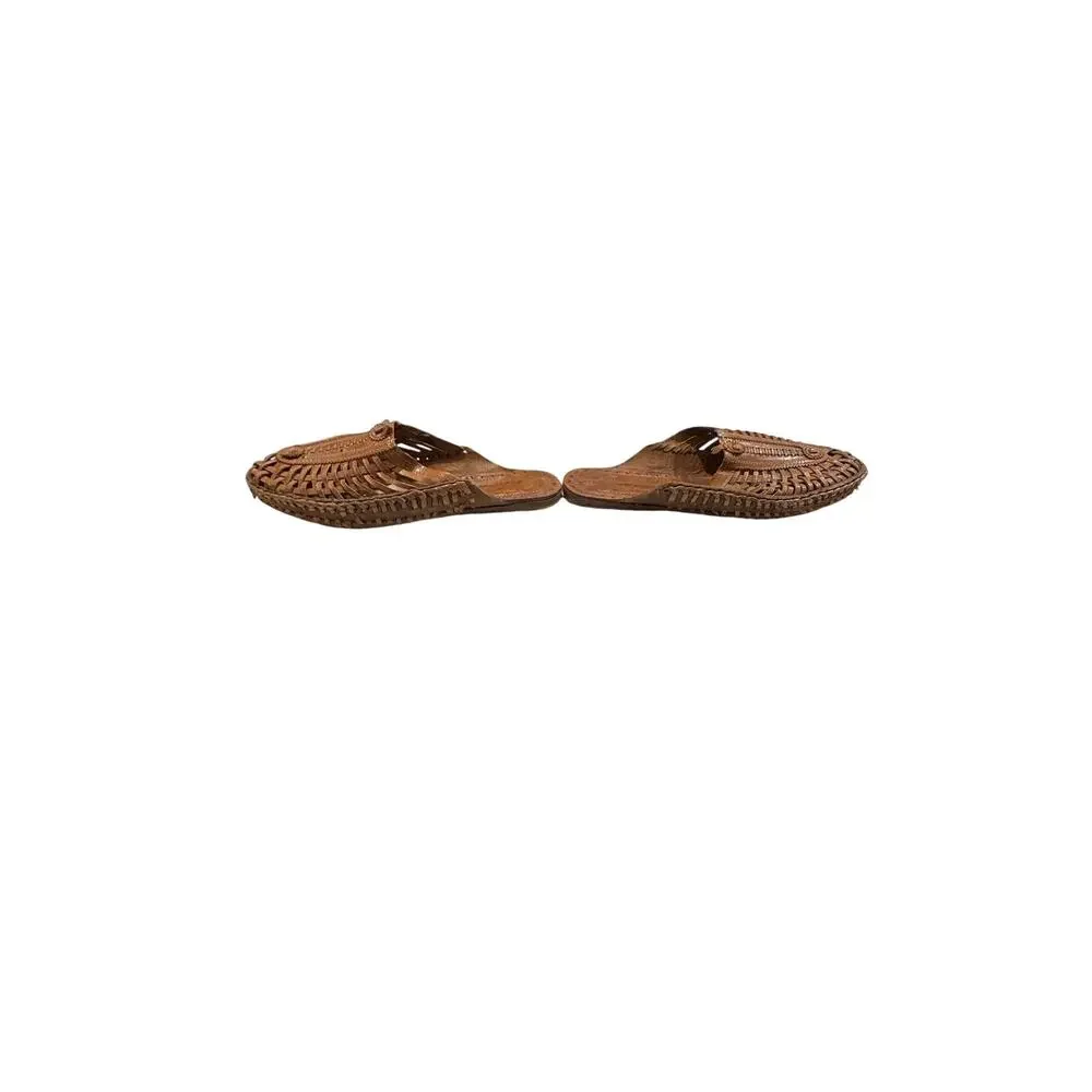 Women’s Handmade Brown Woven Leather Huarache Slide Sandals Size 10